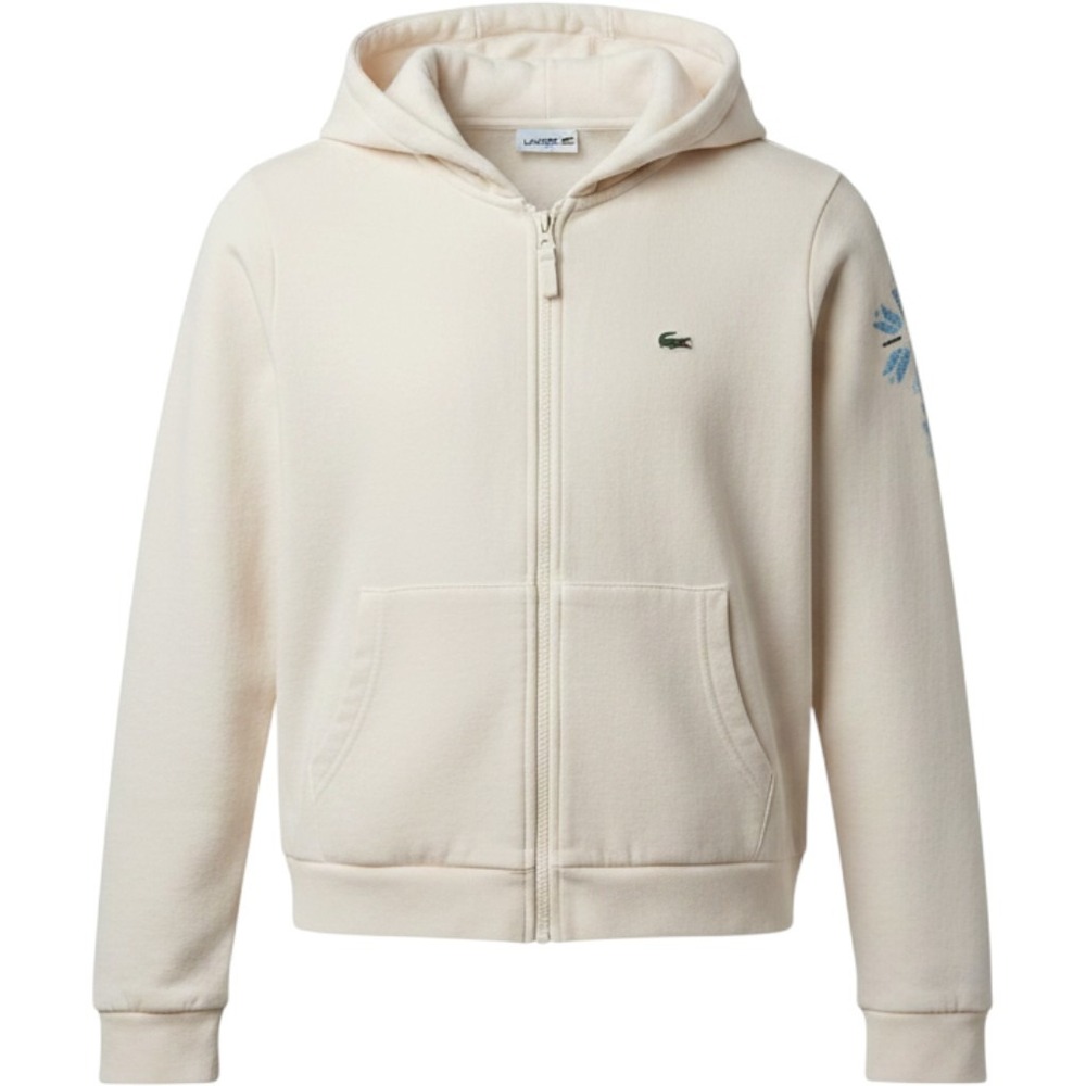 Lacoste Kids Cream Sherpa Lined Full Zip Hoodie Snowflake Sleeve‎ Euro 40